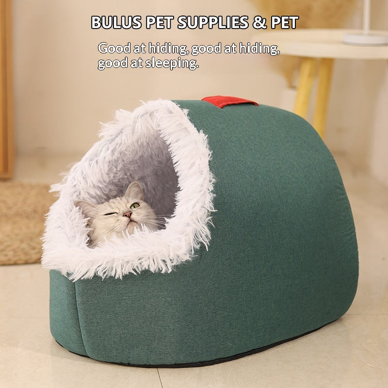 Cat Bed, Thickened And Warm For Winter, Enclosed Pet Bed, Portable