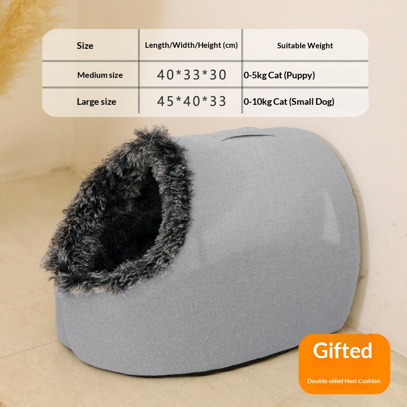 Cat Bed, Thickened And Warm For Winter, Enclosed Pet Bed, Portable