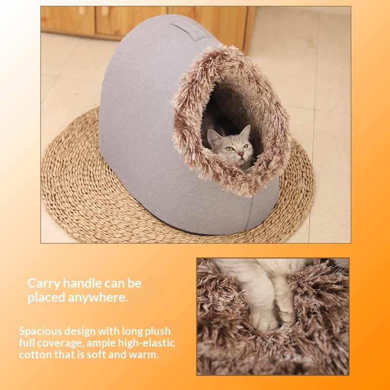 Cat Bed, Thickened And Warm For Winter, Enclosed Pet Bed, Portable
