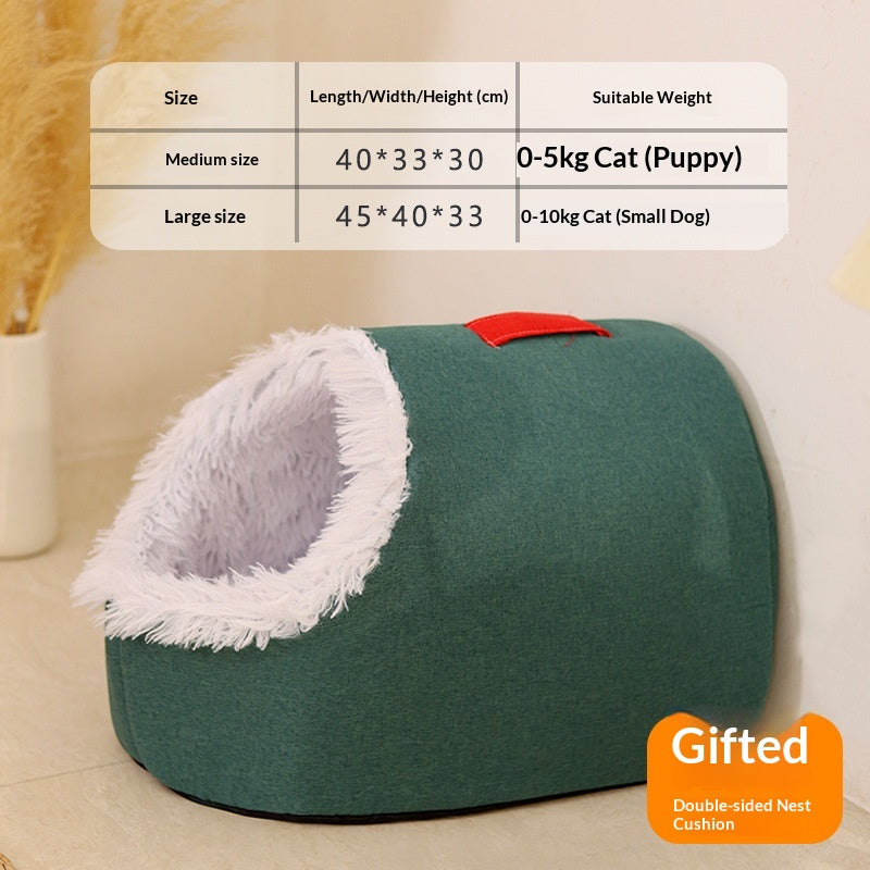 Cat Bed, Thickened And Warm For Winter, Enclosed Pet Bed, Portable