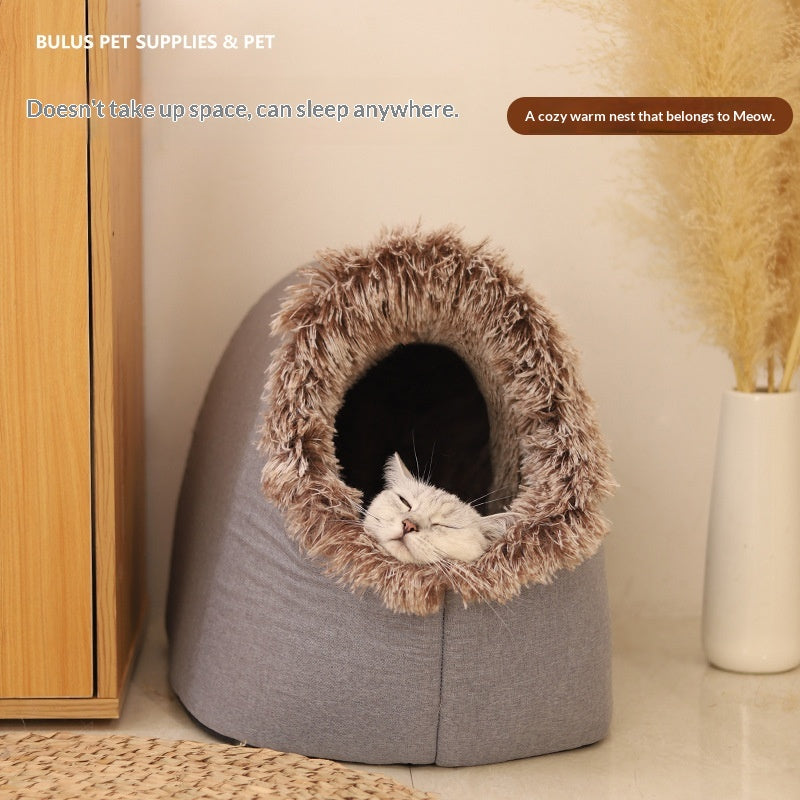 Cat Bed, Thickened And Warm For Winter, Enclosed Pet Bed, Portable